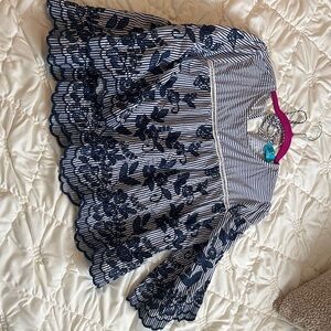 Navy and White Striped Floral Blouse